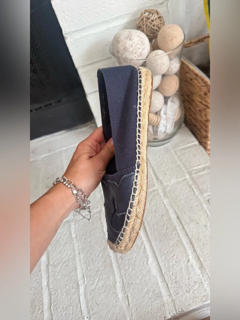 Tory Burch Navy Leather Espadrille Flats Size 8